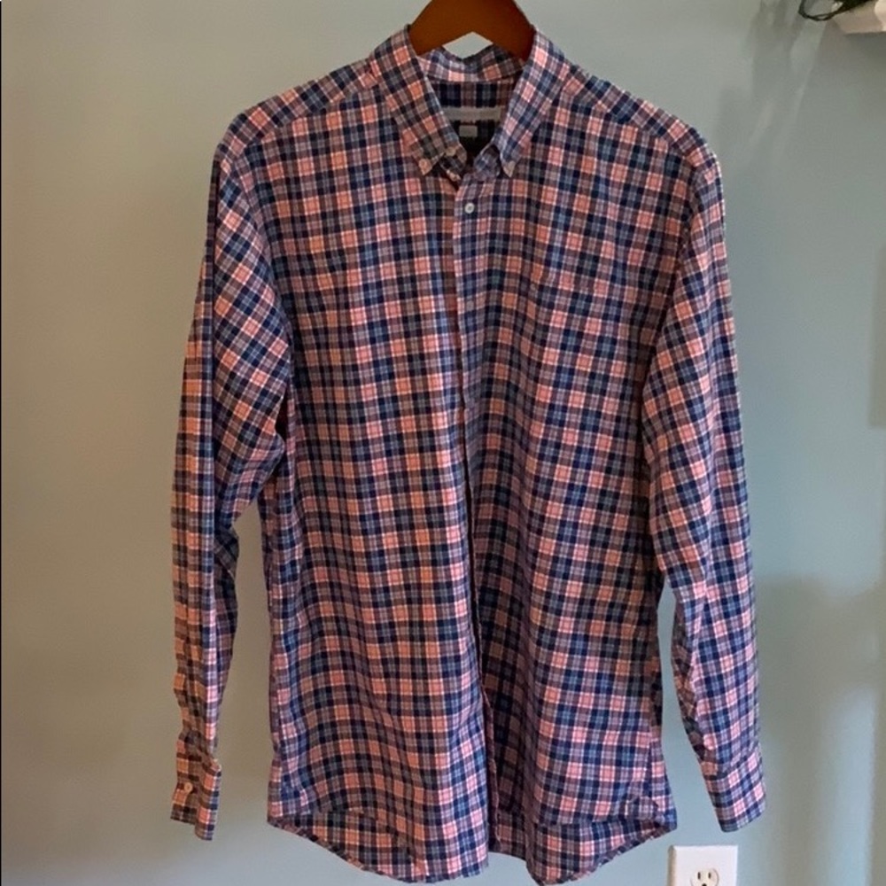 Southern Tide Navy/Coral Plaid Shirt